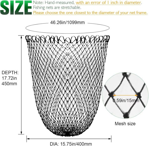 Dovesun Fishing Net Fish Landing Net Foldable Fishing Replacement Net for Freshwater Saltwater Fishing Net Replacement Netting Green/Black 2 Colors Handle/Frame Not Included - Image 3