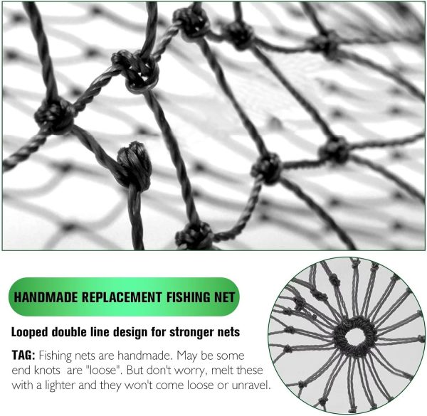 Dovesun Fishing Net Fish Landing Net Foldable Fishing Replacement Net for Freshwater Saltwater Fishing Net Replacement Netting Green/Black 2 Colors Handle/Frame Not Included - Image 5